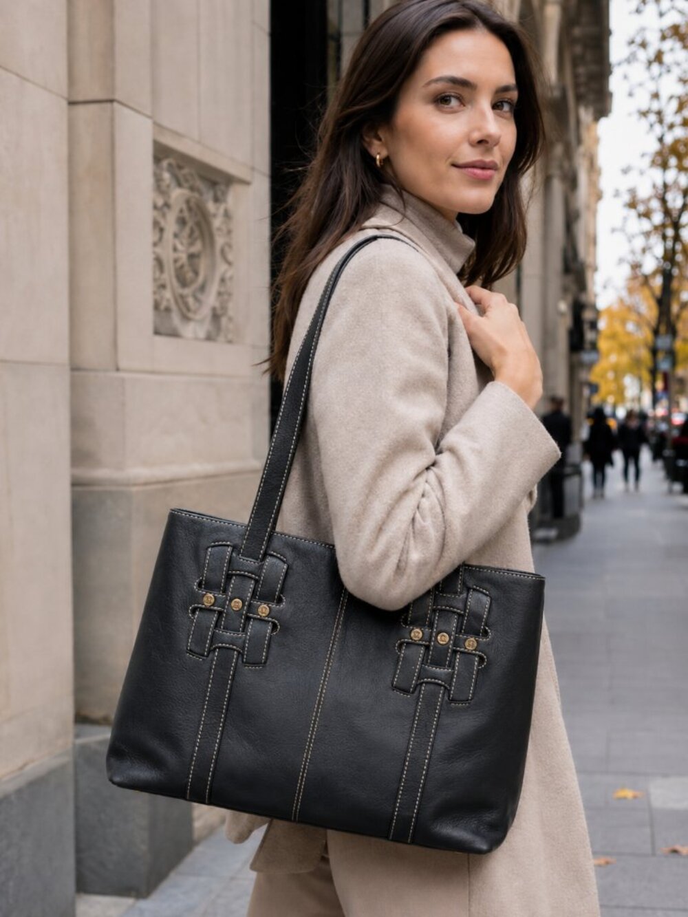 CELINE Macadam Tote Bag Gold Hardware Black